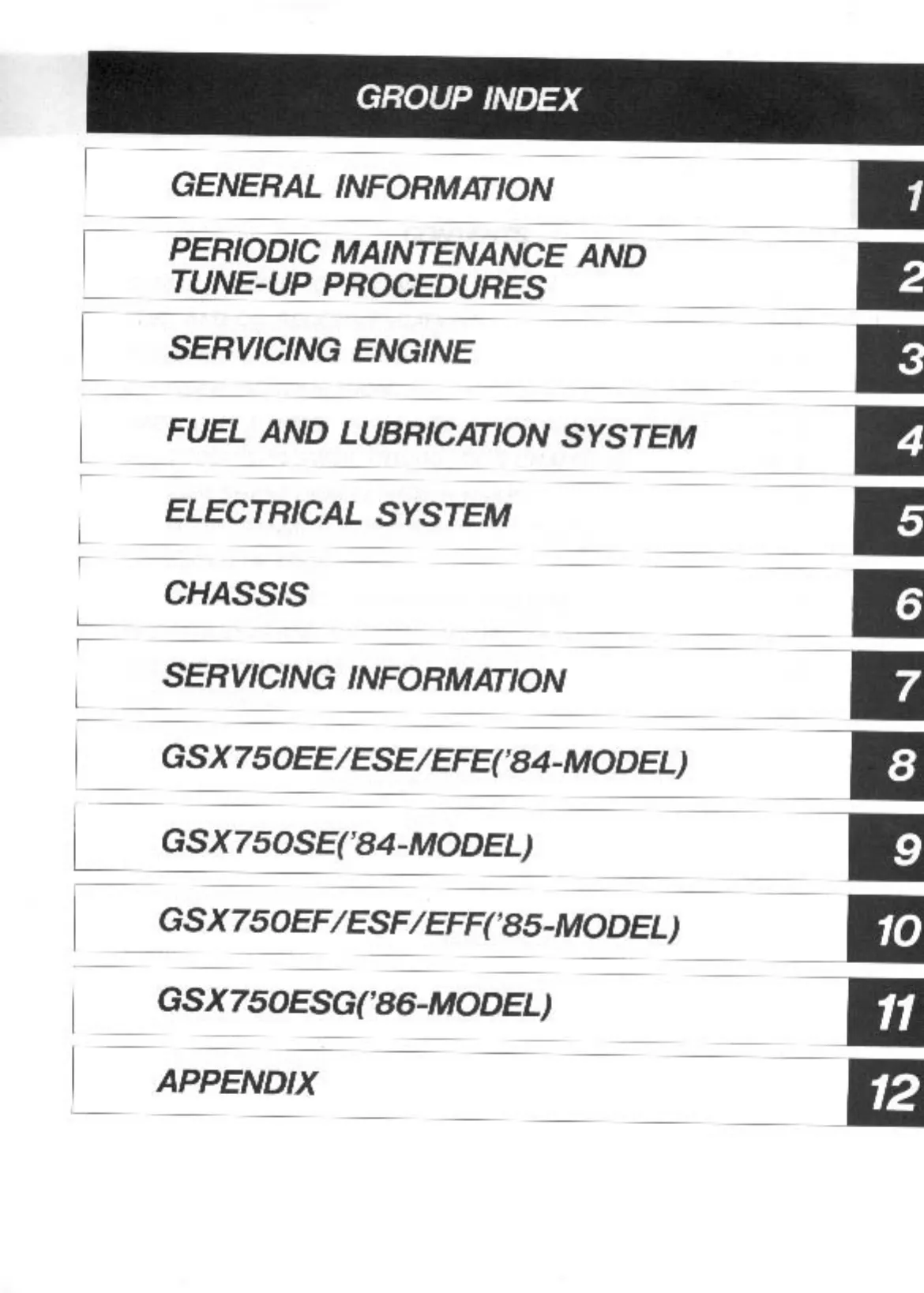1980-1986 Suzuki GSX 750E-ESG repair manual manual page 2 preview Suzuki 1980-1986 Suzuki GSX 750E-ESG repair manual manual preview page 2 - thumbnail