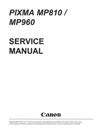 Canon Pixma MP810/MP960 multifunction photo printer service manual