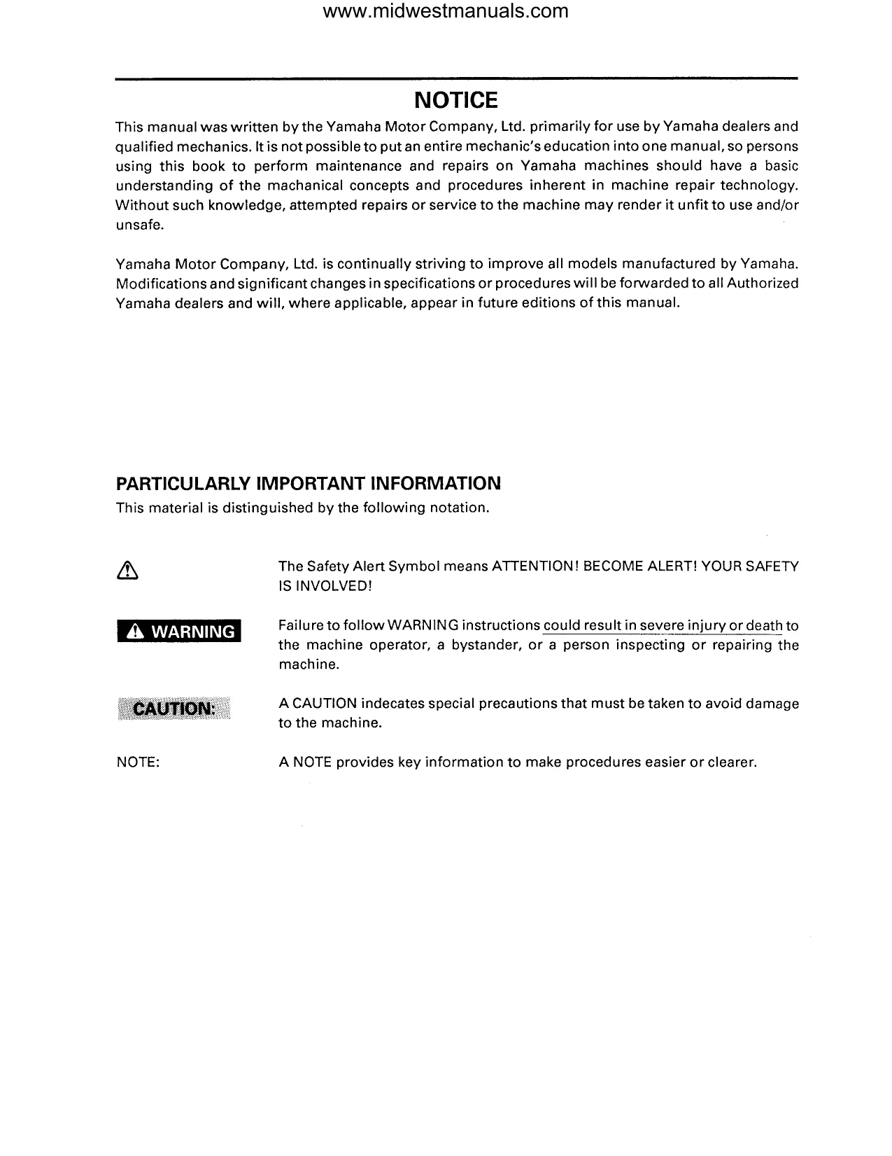 Yamaha Timberwolf 2x4 Service Manual (1992-1998) manual page 2 preview Yamaha Yamaha Timberwolf 2x4 Service Manual (1992-1998) manual preview page 2 - thumbnail