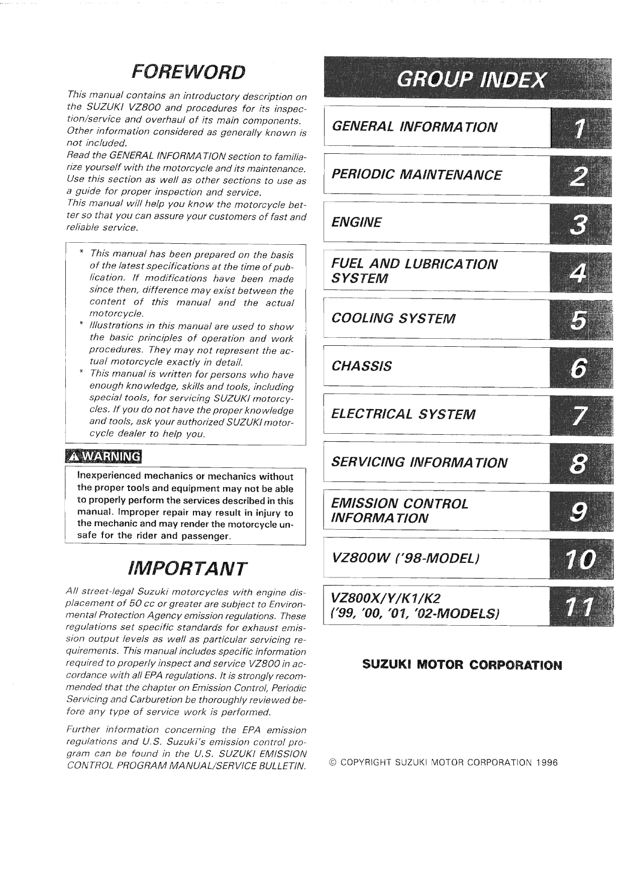 1997-2003 Suzuki Marauder VZ 800 service, repair manual Preview image 1