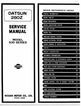 1977 Nissan Datsun 280Z models, S30 series service manual