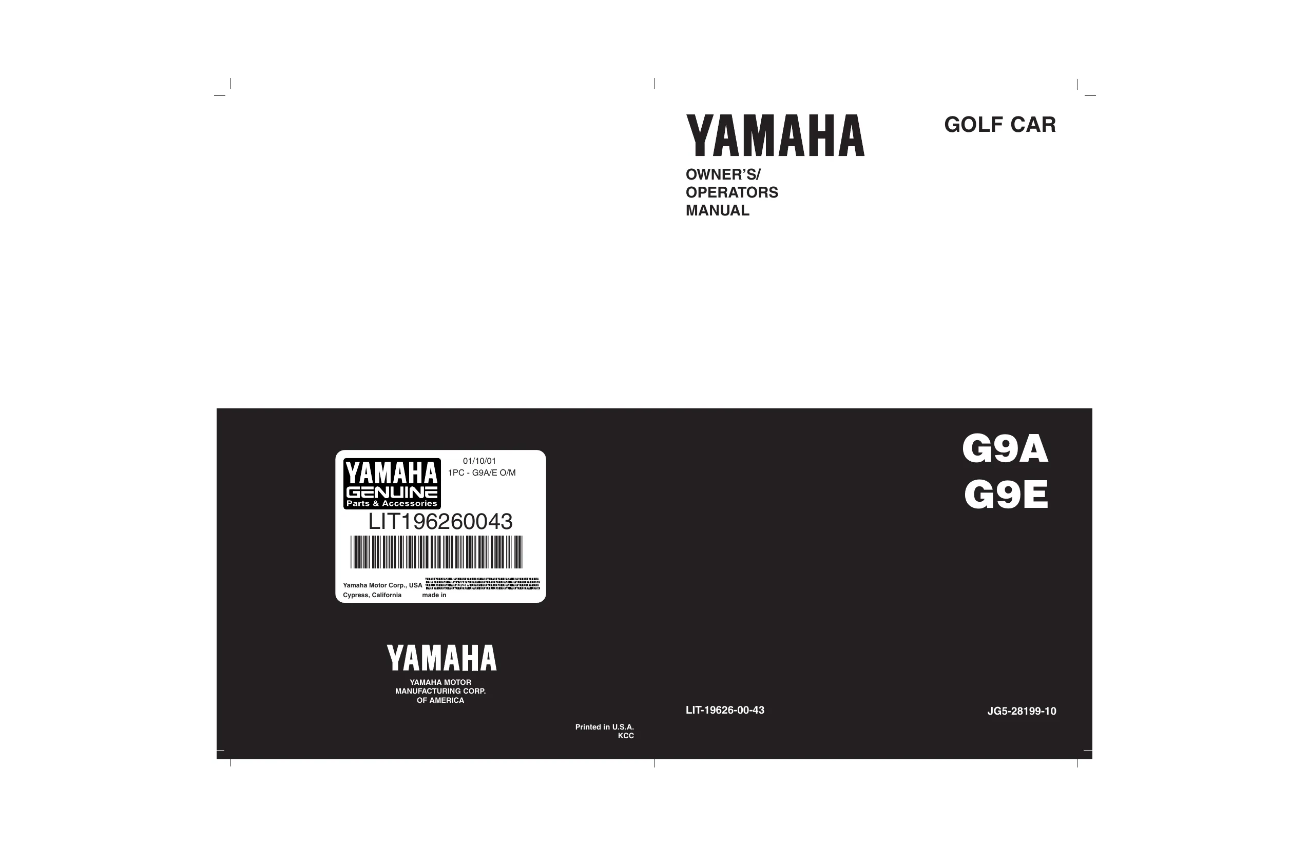 Yamaha Golf Cart G2-G9, G2-A/E. G9-AJ/EJ, G9-AG/AH, G9-EG/EH1, G9-EH2 repair manual