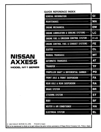 1990-1995 Nissan Axxess M11 series service manual