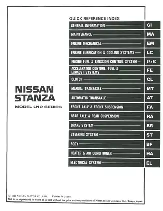 1992 Nissan Stanza U12 series service manual
