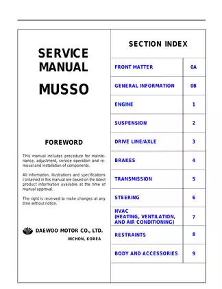 1993-2005 Ssangyong Musso service manual
