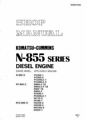 Komatsu Cummins N-855 series diesel engine shop manual