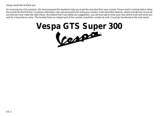 2008 Vespa GTS Super 300 manual Preview image 1