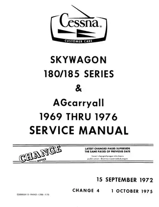 1969-1976 Cessna Skywagon180/185 series aircraft service manual