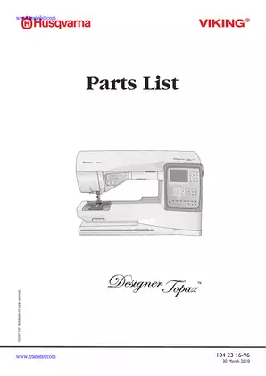 Husqvarna Viking Designer Topaz sewing machine parts list