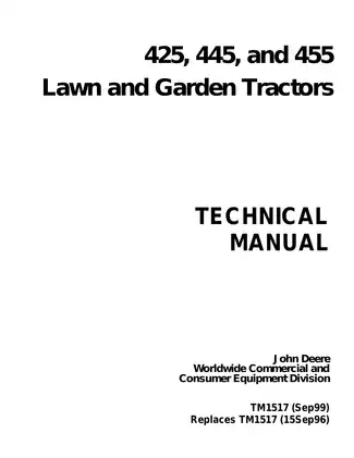John Deere 425, 445, 455 lawn and garden tractor technical repair manual Preview image 1