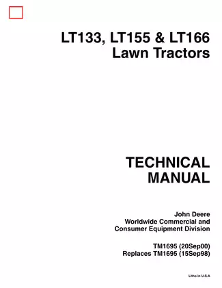 John Deere LT133, LT155, LT166 lawn tractor technical manual