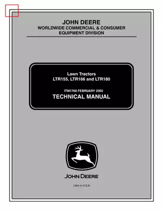 John Deere LTR155, LTR166, LTR180, LT series lawn tractor technical manual