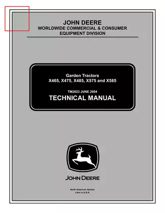 John Deere X465, X475, X485, X575, X585, HDGT X series garden tractor technical manual Preview image 1