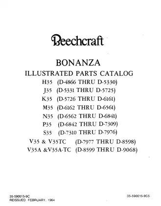 Beechcraft Bonanza H35, J35, K35, M35, N35, P35, S35, V35 & V35TC,  V35A & V35A-TC IPC illustrated parts catalog