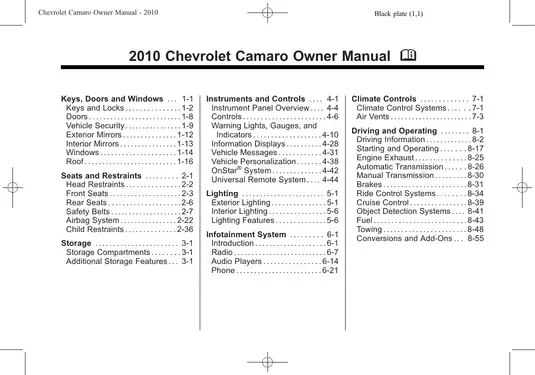 2010-2011 Chevrolet Camaro owner manual