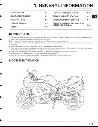 2000-2001 Honda CBR929RR FireBlade repair manual Preview image 1