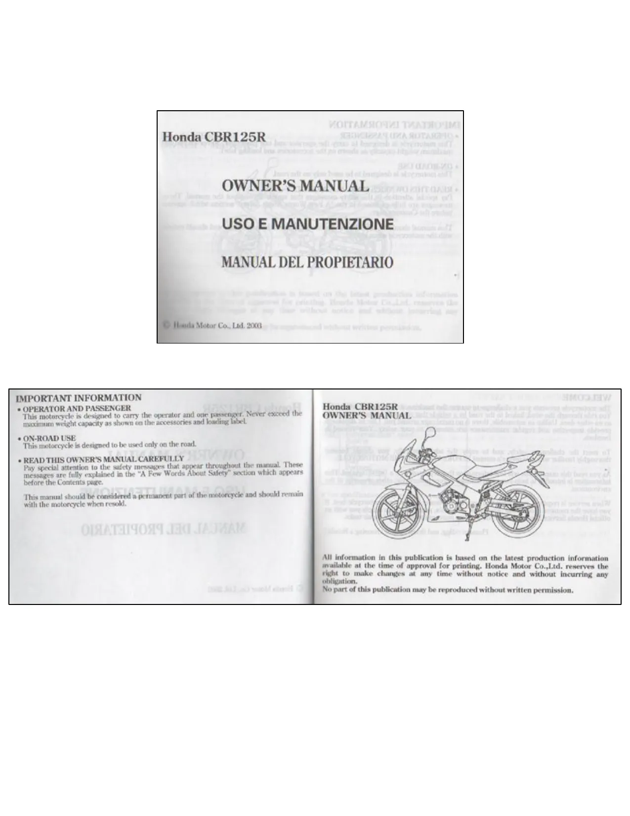 Honda CBR125R owners manual Preview image 2