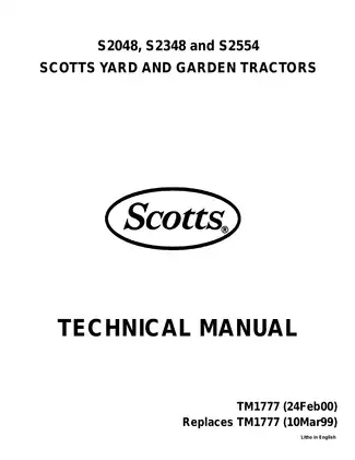 Scotts S2048, S2348, S2554 Scotts Yard and garden tractor technical manual Preview image 1