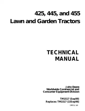 Manual for John Deere 425, 445, 455 lawn and garden tractors Preview image 1