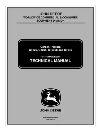 John Deere GT225, GT235, GT235E, GT245 garden tractor technical manual