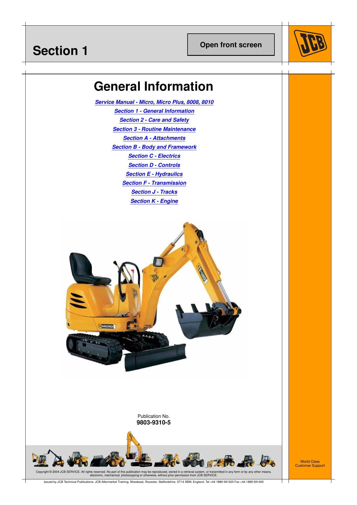 JCB Micro, Micro Plus, 8008, 8010 excavator manual Preview image 1