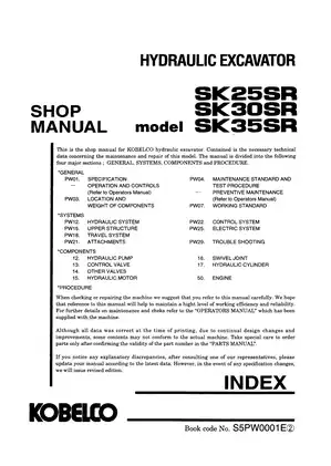 Kobelco SK25SR, SK30SR, SK35SR mini excavator shop manual Preview image 1