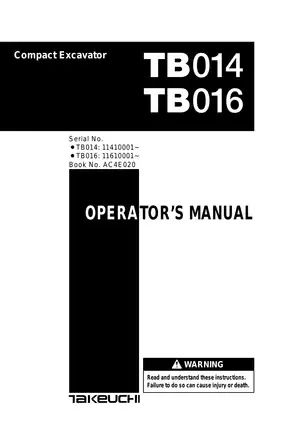 1996-2006 Takeuchi TB014, TB016 mini excavator operator´s manual