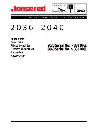 Jonsered 2036, 2040 chainsaw spare parts list Preview image 1