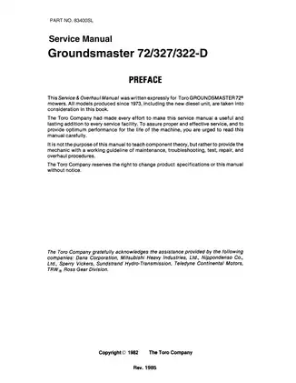 Toro Groundsmaster 72/327/322-D mower service manual