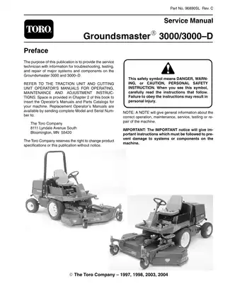Toro Groundsmaster 3000, 3000-D mower service manual