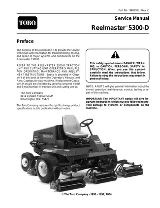 Toro Reelmaster 5300-D mower service manual