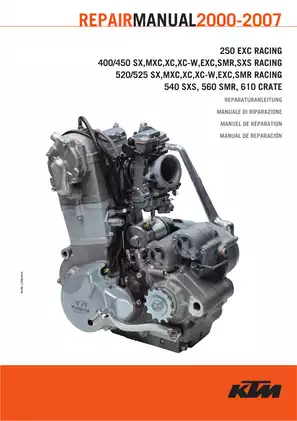 2000-2007 KTM 250 EXC RACING, 400/450 SX,MXC,XC,XC-W,EXC,SMR,SXS RACING, 520/525 SX,MXC,XC,XC-W,EXC,SMR RACING, 540 SXS, 560 SMR, 610 CRATE engine manual Preview image 1