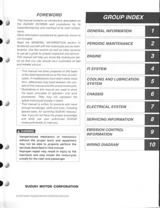 2003 Suzuki SV1000S service manual Preview image 3