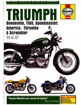 2001-2007 Triumph Bonneville, T100, Speedmaster, America, Thruxton, Scrambler service and repair manual
