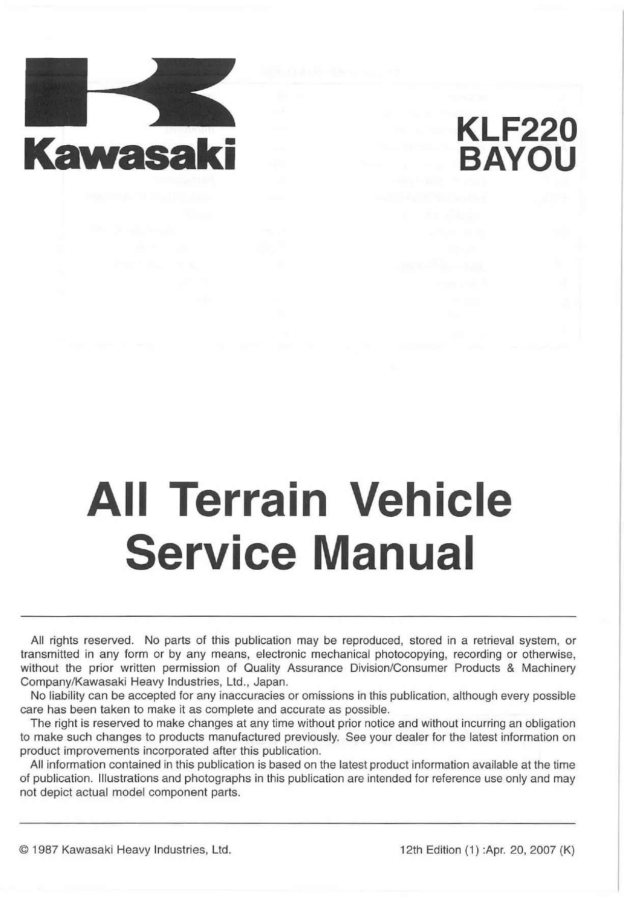 1988-2002 Kawasaki Bayou 220, KLF220A repair manual Preview image 3