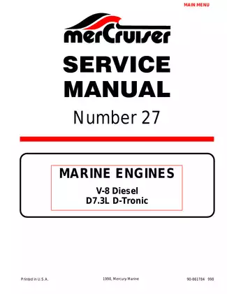 1998-2002 Mercury MerCruiser No. 27 Marine Engine V-8 Diesel D7.3L D-Tronic service manual Preview image 1