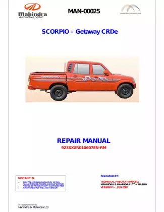 2006-2014 Mahindra Scorpio Getaway repair manual